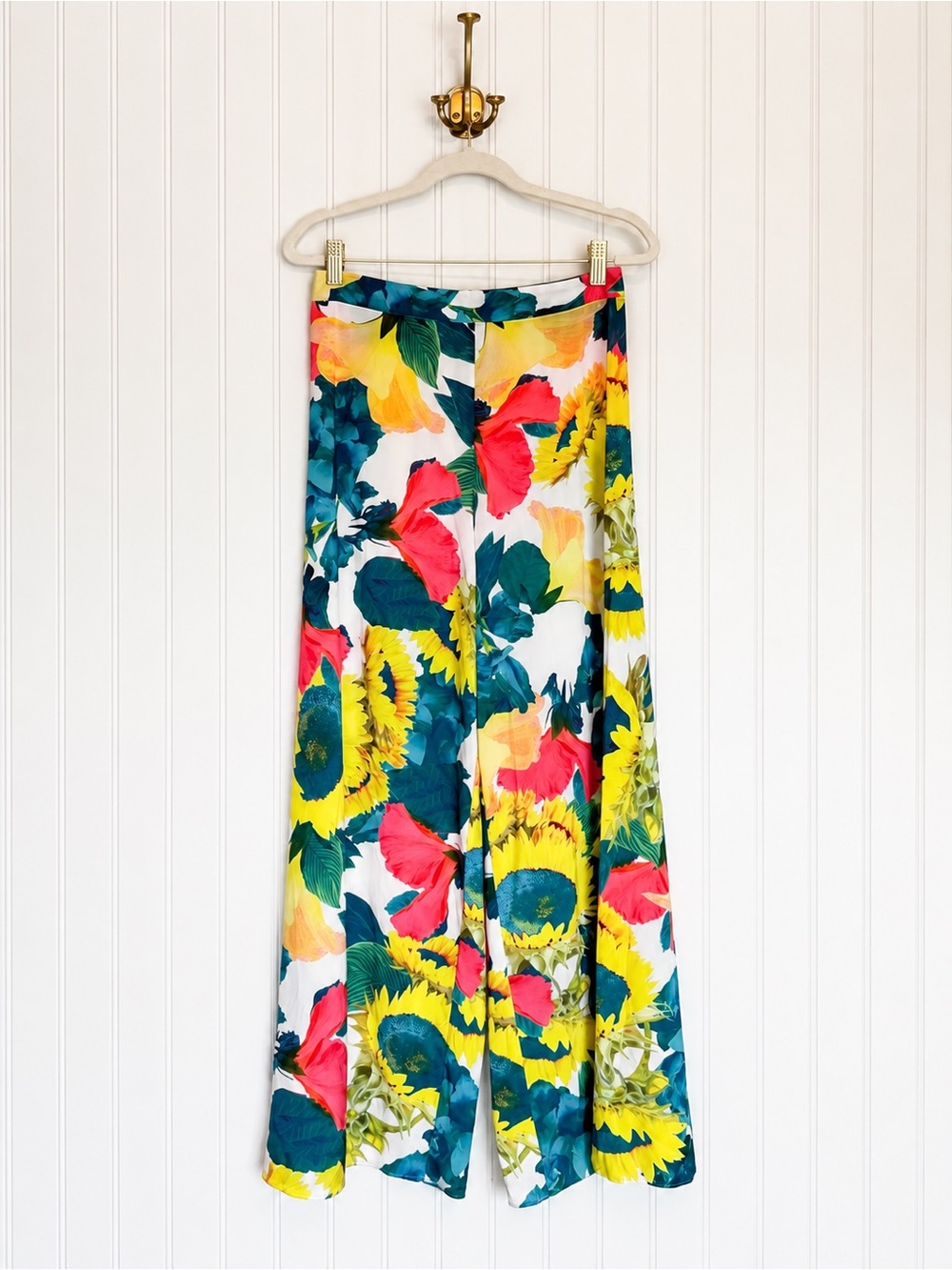 Alice + Olivia Size 4 Floral Wide Leg Pants Sunflower Palazzo High Rise